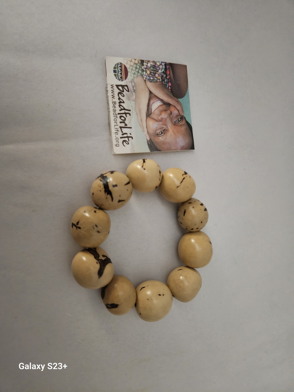 Beige Round Bead Stretch Bracelet